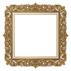 Ornate Gold Square Frame with Acanthus Leaves and Scrollwork - Isolated on White