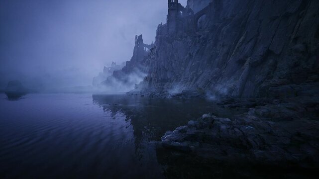 Calm reflections beneath rocky cliffs. Tranquil tidepool images under twilight sky. Peaceful ocean reflections amid rugged rocks and gentle glow