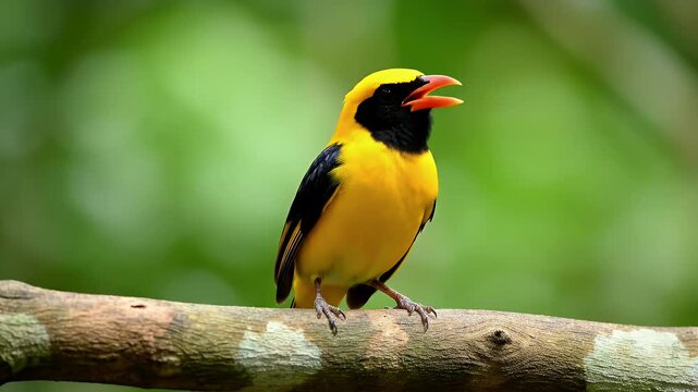 Beautiful Golden Oriole Bird Perched on a Branch in Natures Embrace.