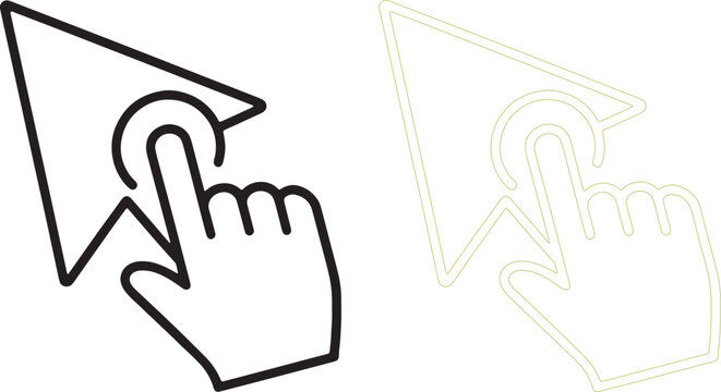 Black and green hand clicking 3 pointer arrow silhouette