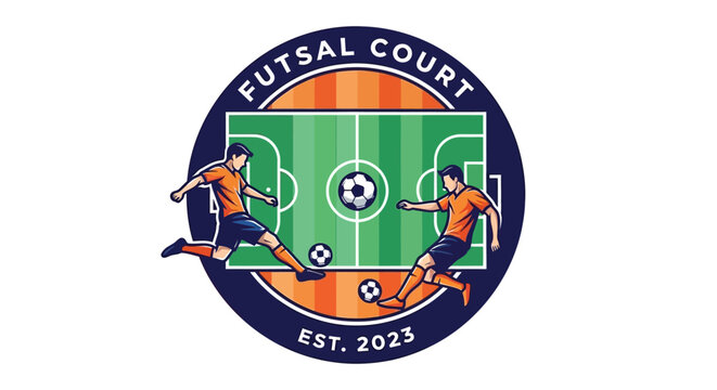 Futsal court logo with players.