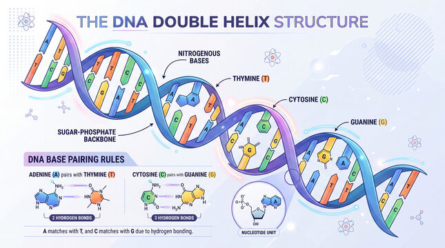 DNA Double Helix Structure and Nucleotide Base Pairs