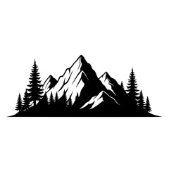 Obraz premium Mountain Range and Pine Forest Silhouette Vector Illustration