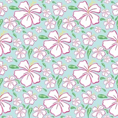 Obraz premium Sage Green Watercolor Hibiscus Floral Seamless Pattern