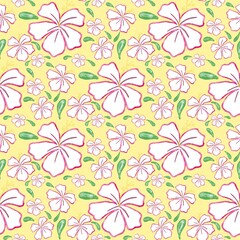Fototapeta premium Sunny Yellow Watercolor Hibiscus Floral Seamless Pattern