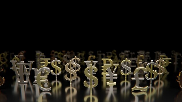 世界各国の通貨記号　黒背景