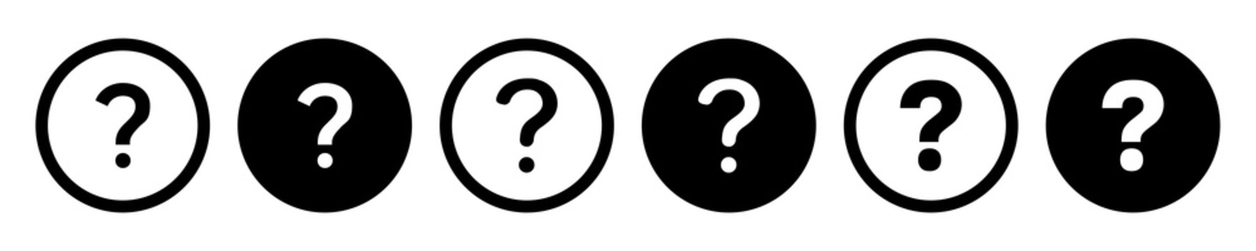 Question mark Icon set in black color for ui designs