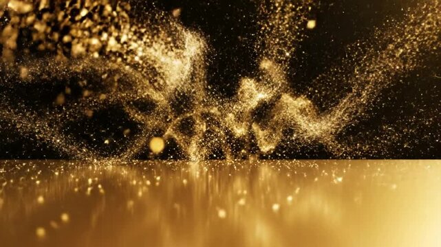 Golden Particles Swirling Dramatic Motion Abstract Background
