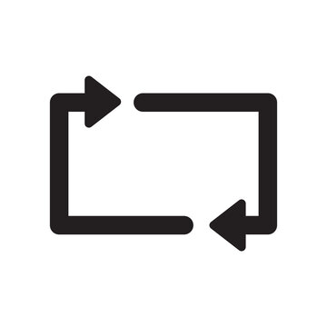 Repeat icon set. Exchange and reverse switch vector symbol in a black filled and outlined style. Renew and return button sign.