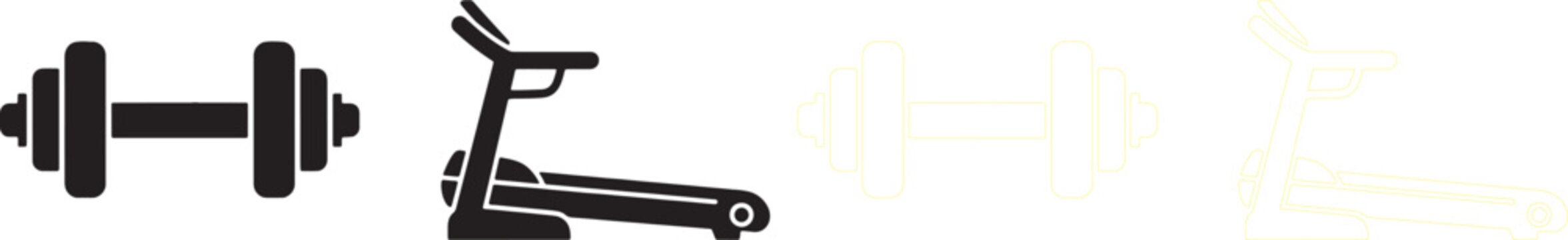 Black and yellow silhouettes of dumbbell and treadmill