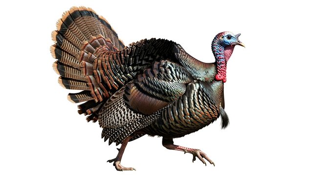 Bold male turkey strides confidently forward