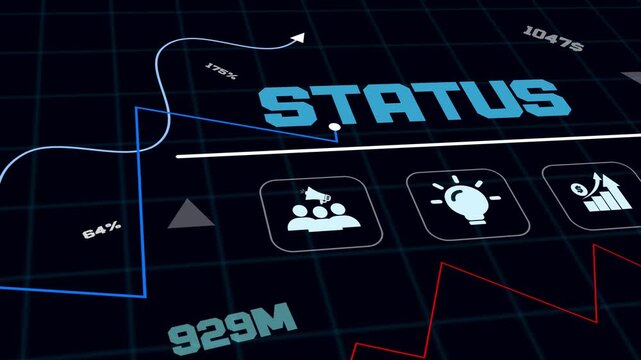 Digital screen interface featuring current business status metrics and increasing profit graphs for professional analysis