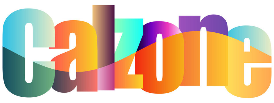 Colorful gradient text letters spelling out calzone design element