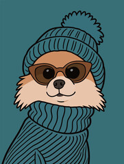 Obraz premium Stylish Dog in Winter Fashion Illustration