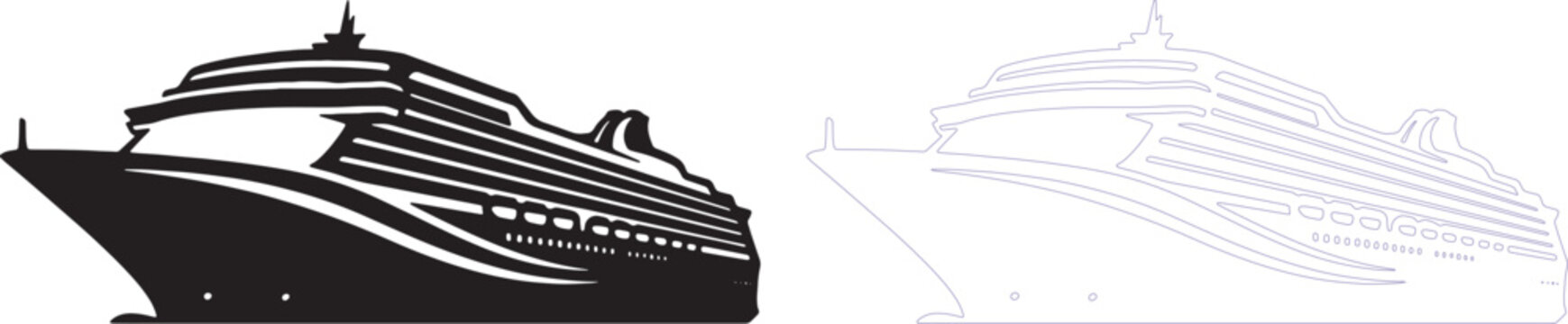 Minimal curved cruise ship silhouettes
