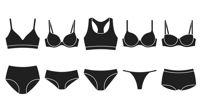 Black silhouette collection of various lingerie and underwear items