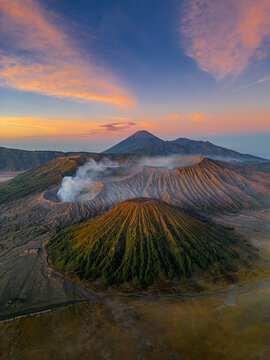 Mount Bromo, 2,614 m is an active volcano located in Bromo Tengger Semeru National Park area. Bromo is in four districts, Probolinggo, Lumajang, Pasuruan, and Malang Regency, East Java, Indonesia