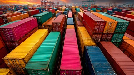 Fototapeta premium cargo containers stacked and organized, symbol of supply chain recovery