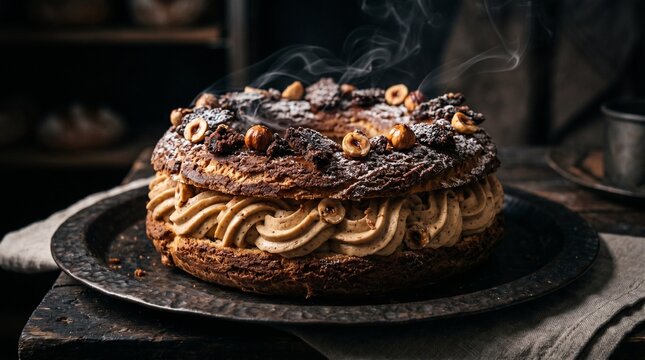 Smoked Hazelnut Praline Paris-Brest with Dark Muscovado Crumble