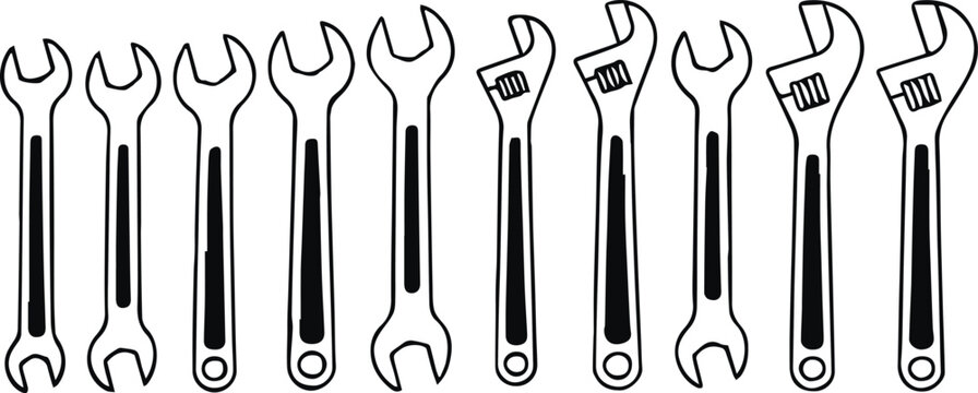wrench silhouettes of hand tools spanner adjustable combination set