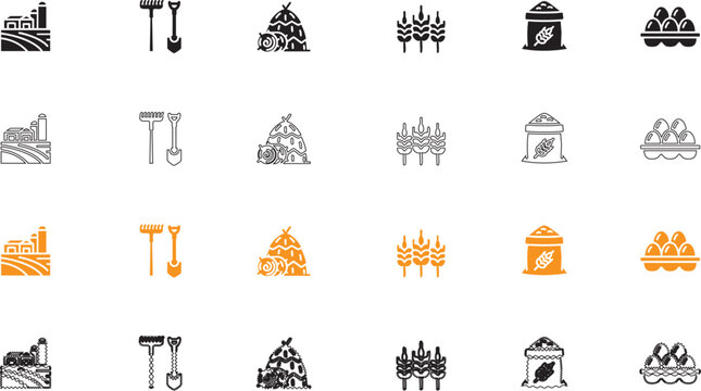 Lumber and Forestry Industry Icon Set with Wood Log Axe Sawmill and Timber in Black and Orange Style