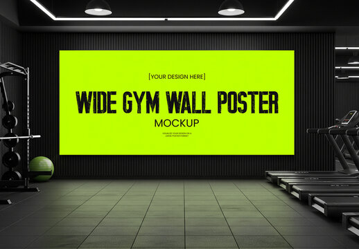Wide Gym Wall Poster Mockup