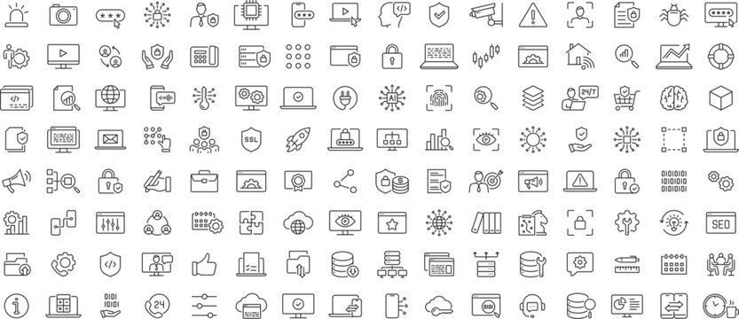 Information Technology web icon set. Network, web design, website, computer, software, progress,programming, data, internet, collection. Vector