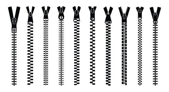 Zipper Brush Set Vector &ndash; Zip Pattern Collection with Seam and Stitch Effects, Fashion Design Elements for Textiles, Apparel Mockups, Graphic Design, and Creative Pattern Illustration