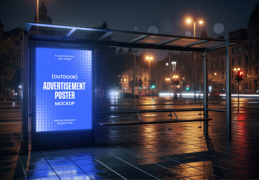 Night Bus Stop Lightbox Mockup