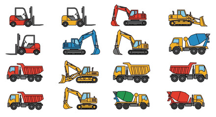 Naklejka premium Heavy Construction Equipment Vehicles Collection.