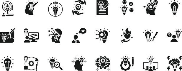 creativity icon set collection. pack contain idea, imagine, inspire, design, create, invent, vision, dream, brainstorm, innovate icon © Ria