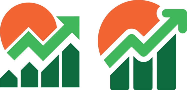 Growth and upward trajectory represented with bar charts and arrows