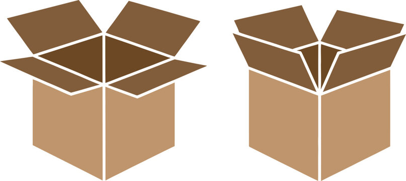Two open cardboard boxes displayed from different angles for packaging demonstration