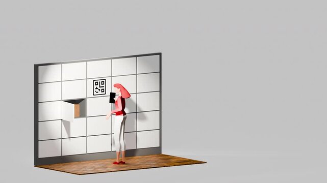 Smart Delivery Terminal Animation with QR Code Parcel Pickup and E Commerce Logistics