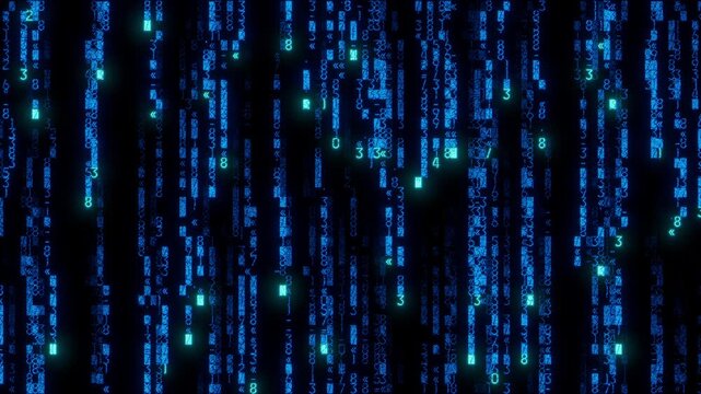 Visionary Display of Numbers Animating Through frame. Blue Digital Art Background. Seamless Loop.
