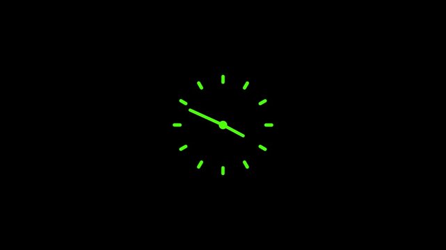 Animated of vintage clock animation Loop on black background. Abstract clock icon with green clock spinning motion animation.