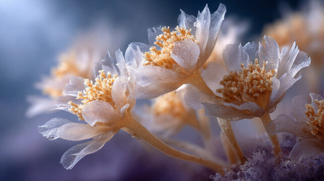Delicate coral polyps bloom like tiny flowers underwater with soft blue background