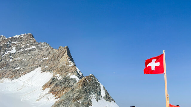Jungfraujoch Summit with Swiss Flag