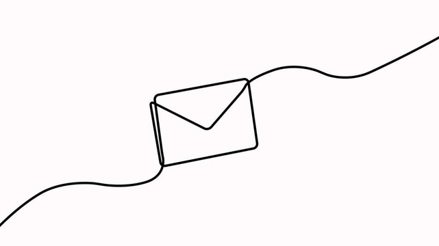 Animated self drawing of Continuous one line mail envelope letter drowning on white background. Continuous mail art line one icon email letter vector paper message. Newsletter paper send icon