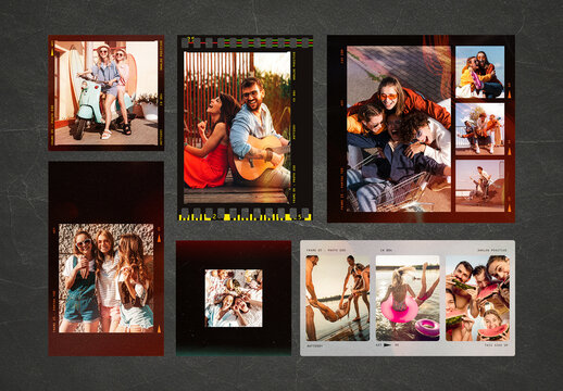 Analog Film Frame Template, retro photo collage borders, film strip overlay for posters