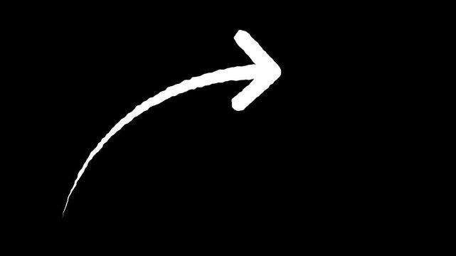 Animated arrow pointing upwards showing direction and progress on black background motion graphic.