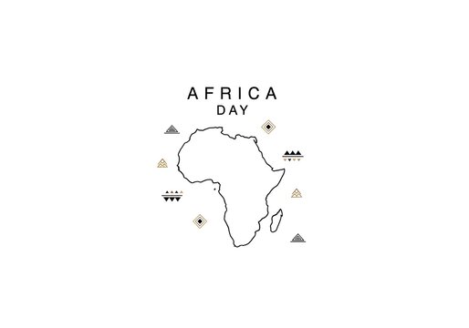 Africa Day celebration with outline map and traditional geometric patterns icons