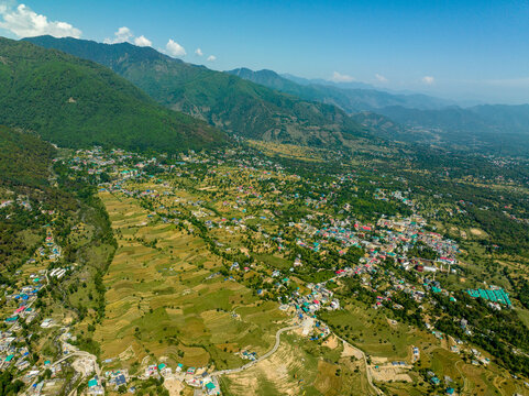 bir billing himachal aerial view landscape
aerial view of bir village himachal pradesh
drone shot of bir billing valley himalayas
terrace farming in bir himachal aerial view