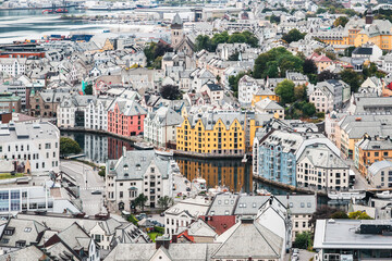 Fototapeta premium Alesund, a picturesque coastal town in Norway, featuring Art Nouveau style architecture