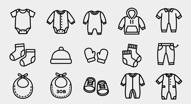 Baby clothes and accessories illustration set.
