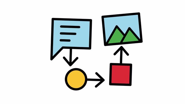 Abstract diagram with text image processing workflow elements suitable for presentations, educational materials, technology articles, graphic design projects, and websites.