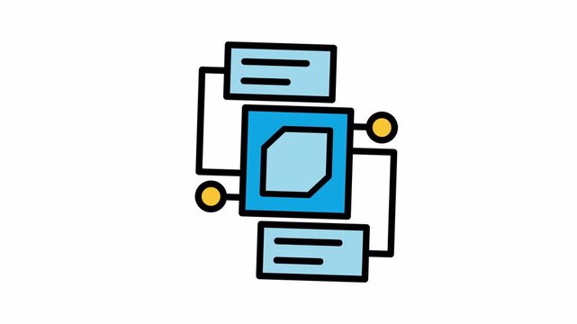An abstract icon illustrating a central processing unit or core component connected to various modules and data points, representing system architecture or data flow.