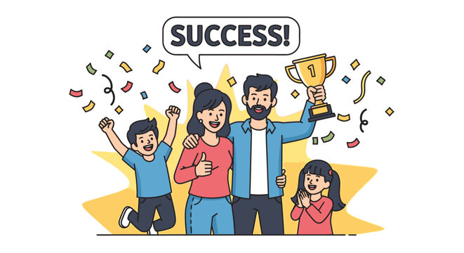 Happy family celebrating success together.
