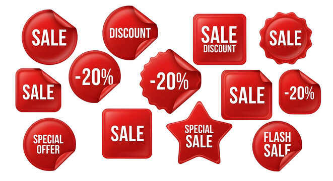 Red sale badges collection discount offers promotions special deals isolated on transparent background