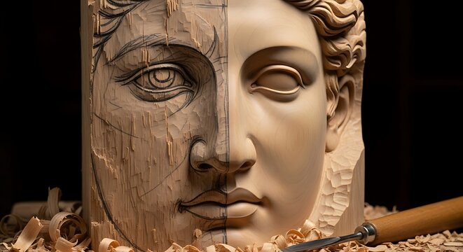 Carved Stone Statue of Womans Face.